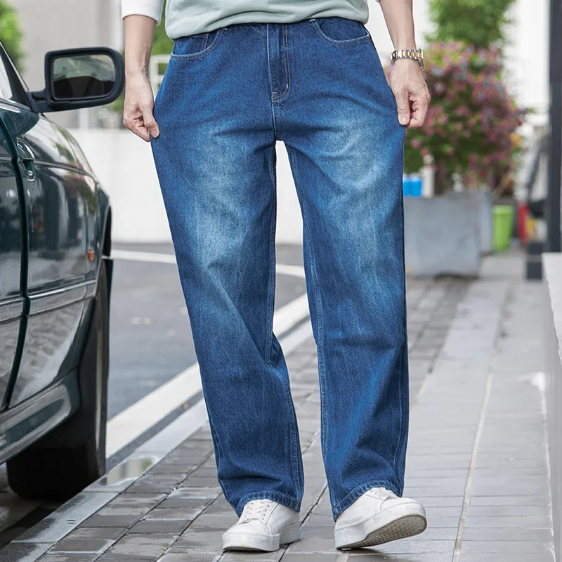 Autumn And Winter Men's Straight Large Size Loose Fit Jeans Blue Wide Leg Denim Pants Hip Hop Leisure Streetwear Brand Trousers