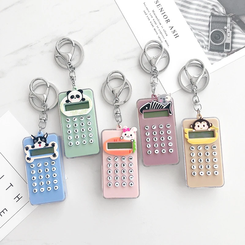 

Cartoon Mini Card Calculator Cute Portable Student Handheld Computer With Keychain Pendant Student Stationery