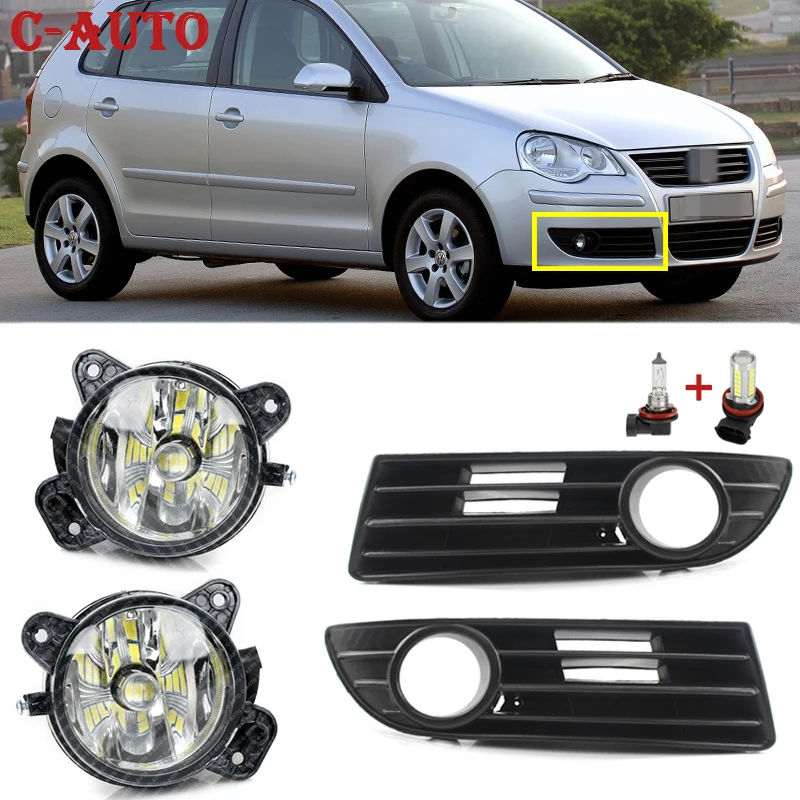 1 para przedni Halogen samochodowych LED światła przeciwmgielne światła przeciwmgielnego + przewód + rama obudowa do VW Polo GTI 9 n3 MK4 2005 2006 2007 2008 2009 2010