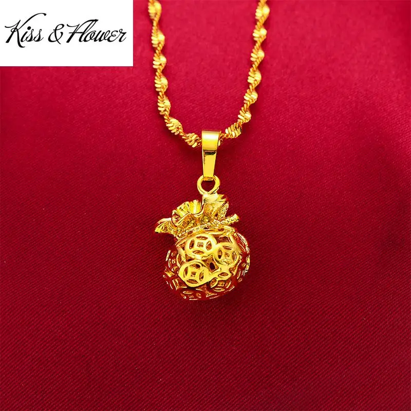 

KISS&FLOWER PD57 Fine Jewelry Wholesale Fashion Woman Girl Birthday Wedding Gift Hollow FU Bag 24KT Gold Pendant Charm NO CHAIN