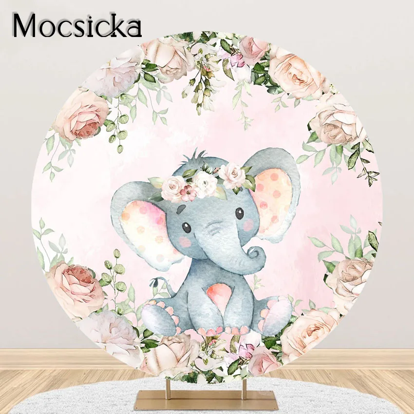Декоративный фон Mocsicka, слон для вечевечерние, милый слон для вечеринки в честь рождения ребенка, круглая крышка, тканевый баннер для фотосессии