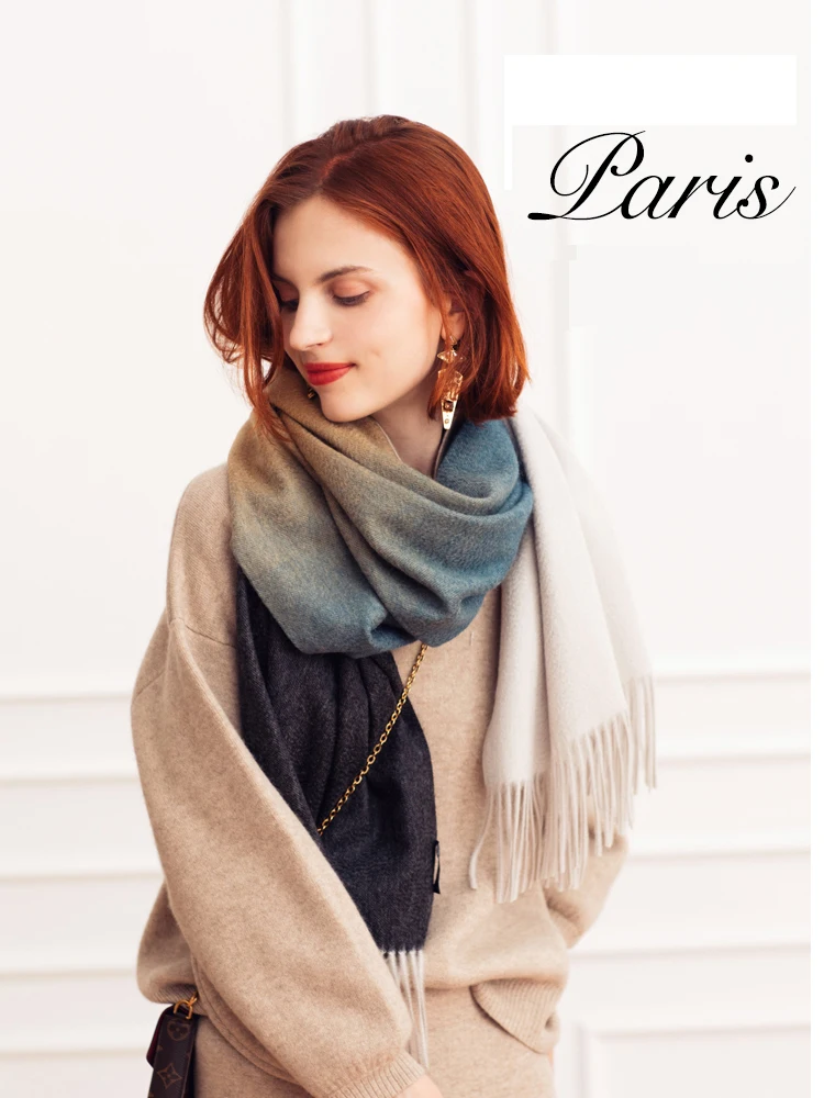 New Women Cashmere scarf Shawl Wrap Gradient Color Winter Autumn Warm Fashion Ladies Pashmina 100% Cashmere Scarf 2021 Mongolia