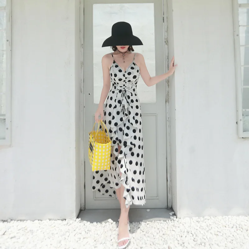 

Summer Beach Dress Women Spaghetti Strap Vintage Dress Long Sexy Party Polka Dot Dresses Vestidos De Fiesta 2020 LWL1751