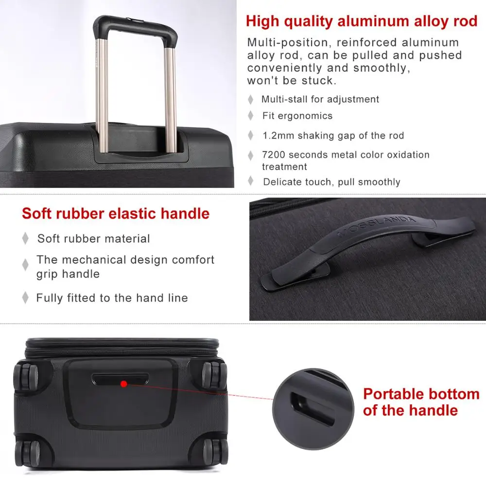 Uniwalker Newest Design Soft & Hard Shell Travel Luggage Hand Lightweight Cabin Size Kids Black Rolling Suitcase Luggage Bag