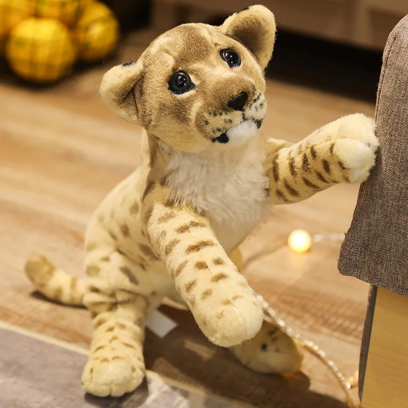 Peluche de leopardo y Tigre de León para niños, juguete de felpa suave y Real para Decoración de cumpleaños para niños