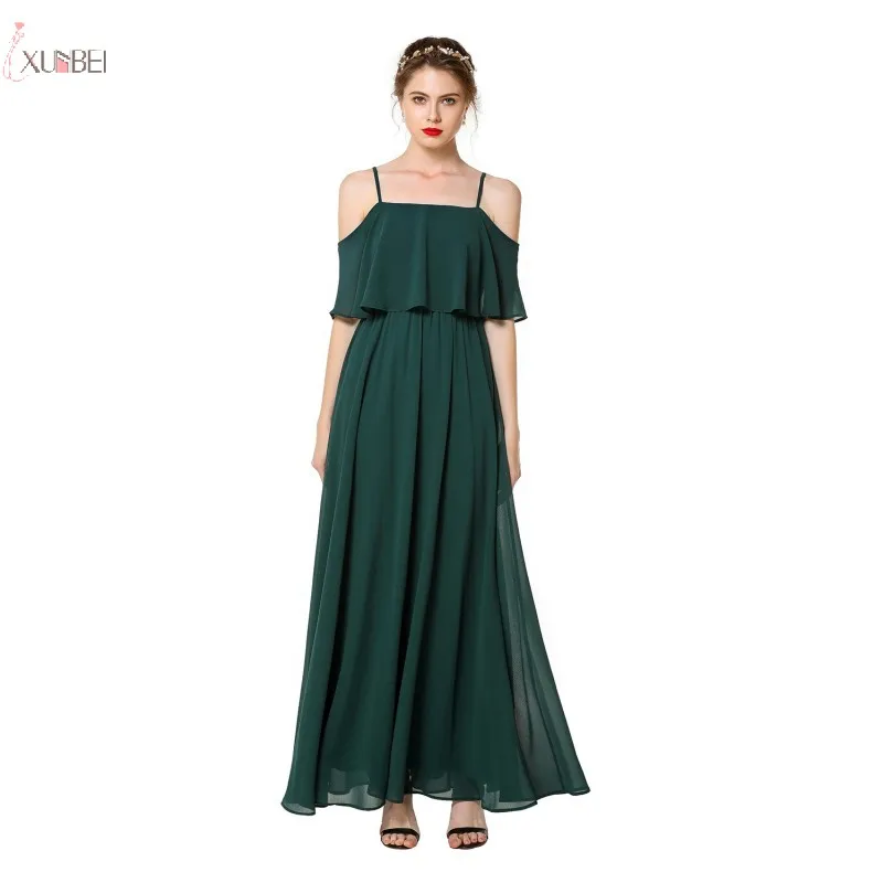 

Deep Green Chiffon long Bridesmaid Dresses 2019 Elegant Wedding Party Guest Gown Off The Shoulder robe demoiselle d'honneur