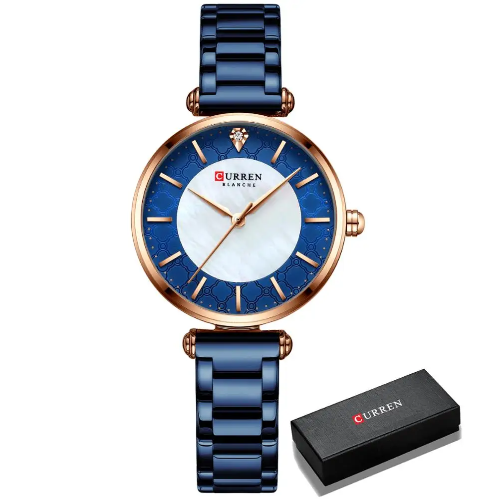 Uhren für Damen, Luxusmarke CURREN, elegante, dünne Quarz-Armbanduhr mit einfacher Damenuhr aus Edelstahl 5