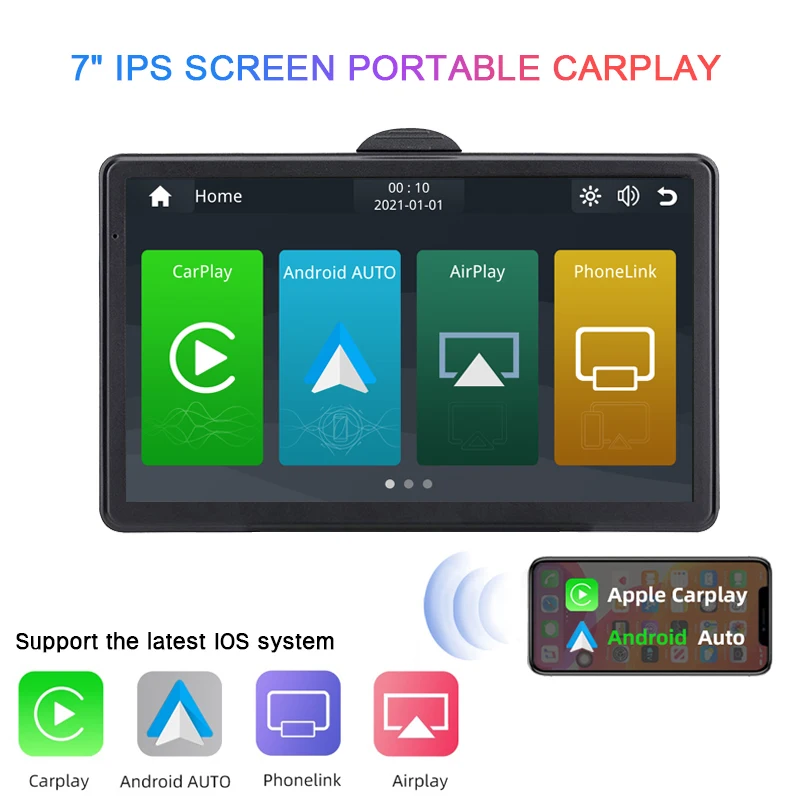 

7 Inch Portable Wireless CarPlay Radio Multimedia Bluetooth 5.0 Stereo support wireless Apple CarPlay Android auto