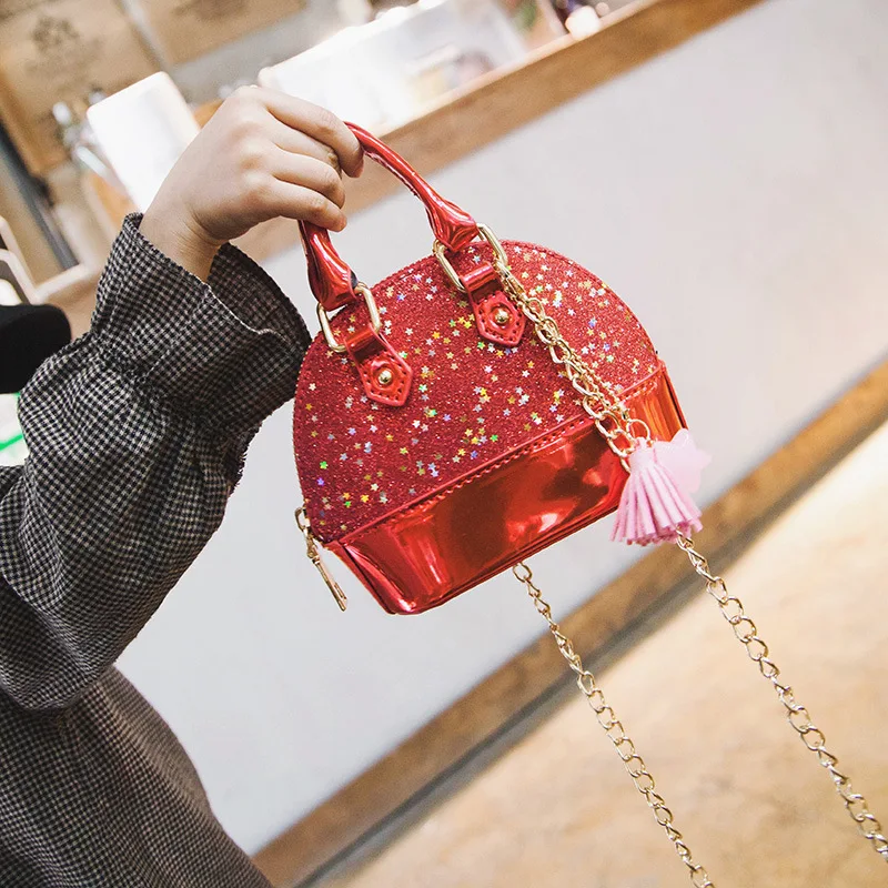 2022 Children Shell Bags Girls Messenger Fashion Princess Bag Cute Little Girl Mini Sequin Chain Bag Accessories