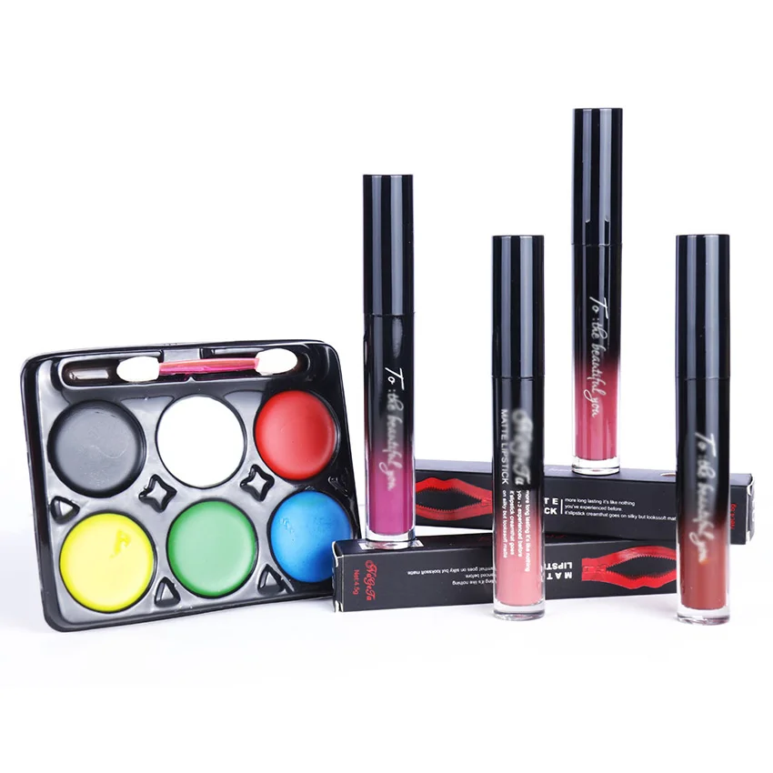 Halloween Bộ Trang Điểm Halloween Son Bóng Mặt Bộ Sơn Kéo Dài Không Dính Cốc Môi Tráng Men Màu Vẽ Mặt Bộ Halloween đảng Dụng Cụ