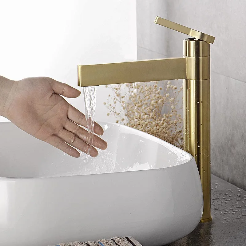 Brushed Gold Brass Bathroom Basin Faucet Deck Mounted Cold And Hot Water Mixer Tap Black/Gold/Chrome/Rose Gold