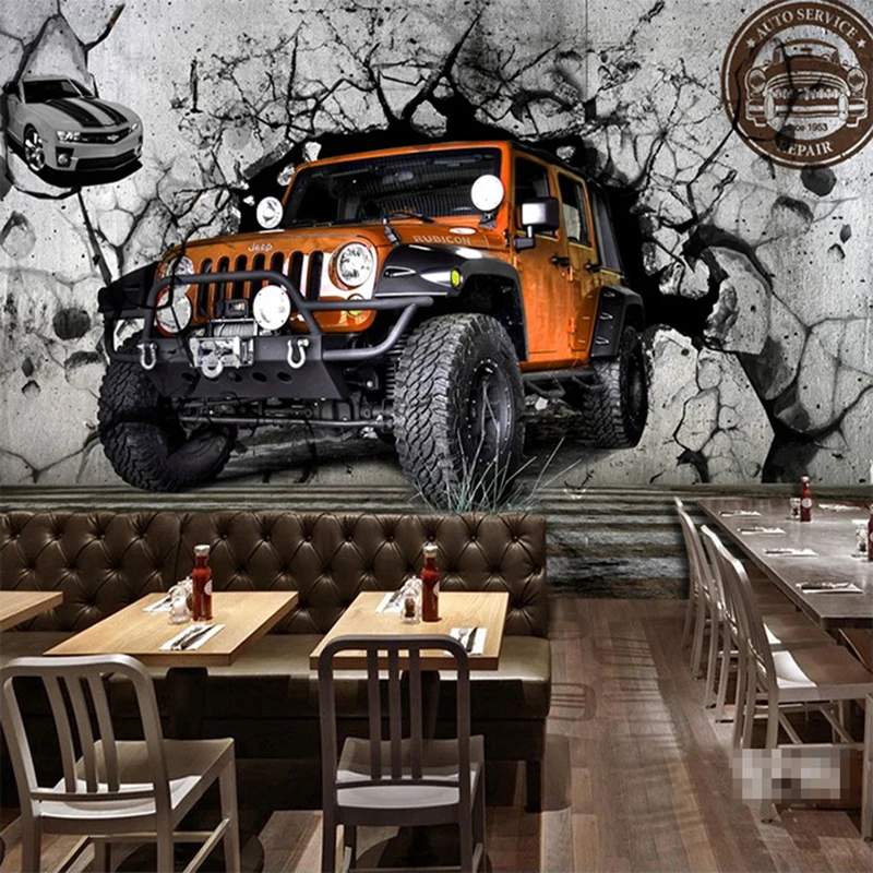 Foto personalizada de pared rota de coche, póster 3D de personalidad, Mural, papel tapiz para cafetería, restaurante, KTV, Fondo de sala de estar,