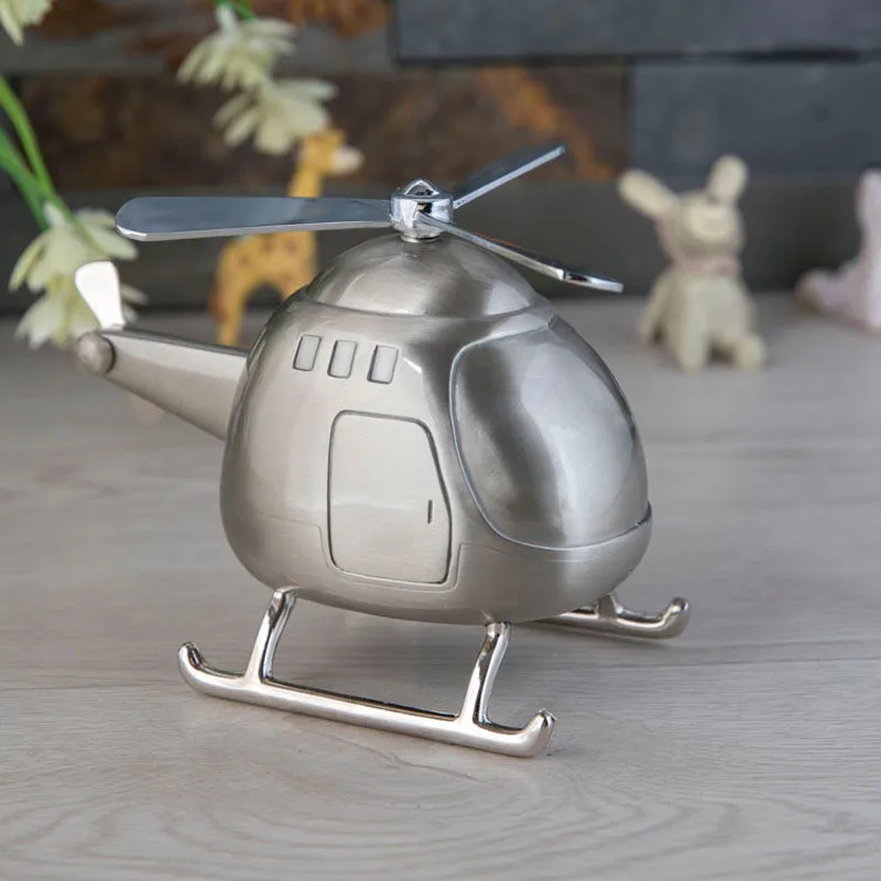 

Creative Helicopter Piggy Bank Cute Metal Coin Saving Box Money Saving Bank for Kid's Gift Desktop Decoration Ornament