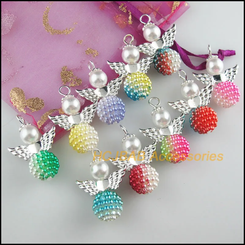 10 nowy anioł Charms posrebrzane mieszane akrylowe kulki Waxberry zawieszki 21.5x32mm