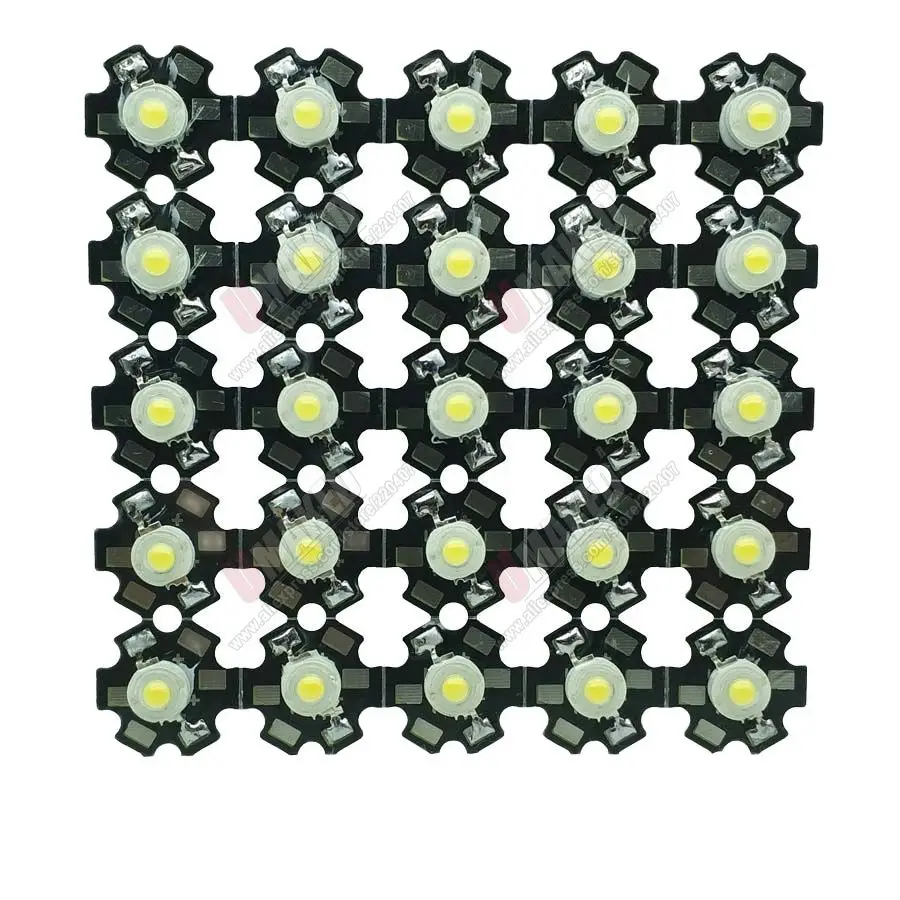 25pcs 1W 3W High Power LED bead White red green blue yellow orange uv RGB With 20mm Star PCB diy for Bulb tracking downlight