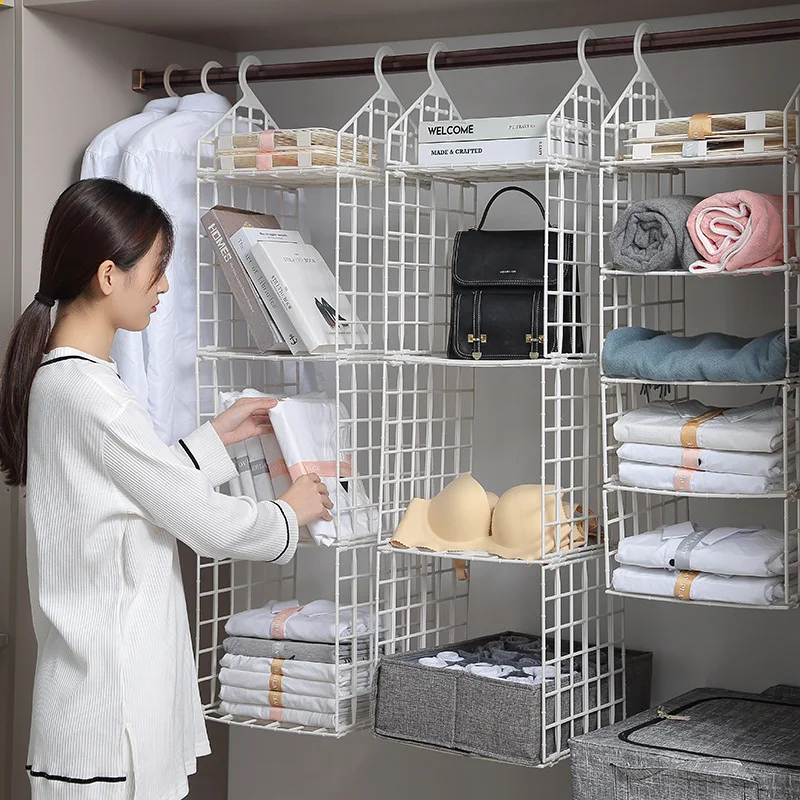 Storage rack wardrobe hierarchical storage rack dormitory hanging bag hanging multi-storey wardrobe underwear storage rack