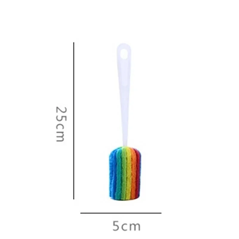 Long Handle Sponge Brush Washing Dishes Tea Coffee Glass Cup Bottle Household Cleaning Tool Rainbow Scouring Cloth Cup Brush