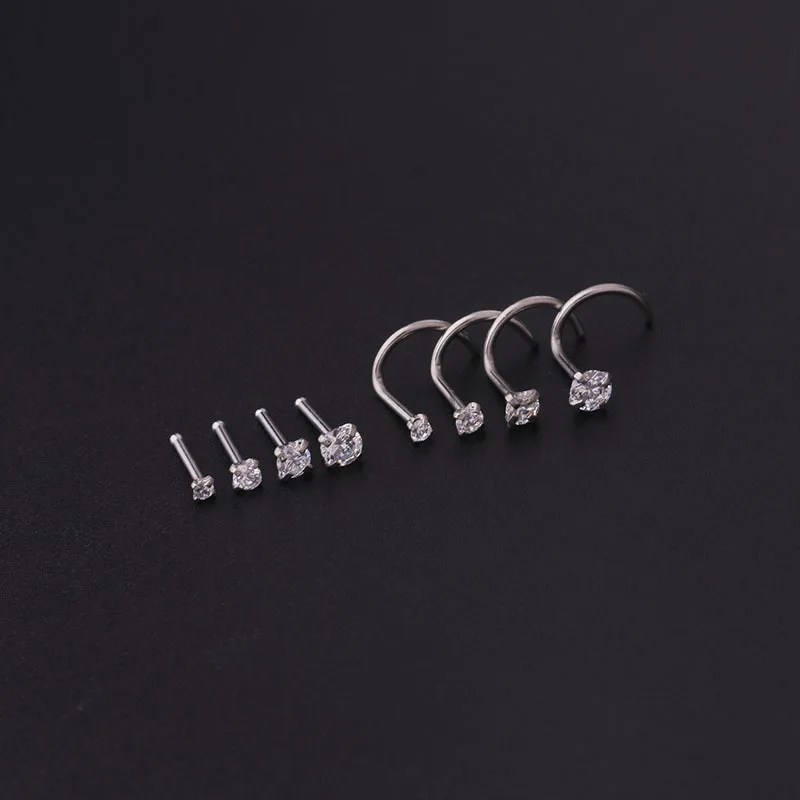 2021 New 1Pcs 20G Titanium Steel Nose Stud Nose Rings 1.5-3mm Mini Zircon Nose Nail L Shape Screws Nostril Piercing Jewelry