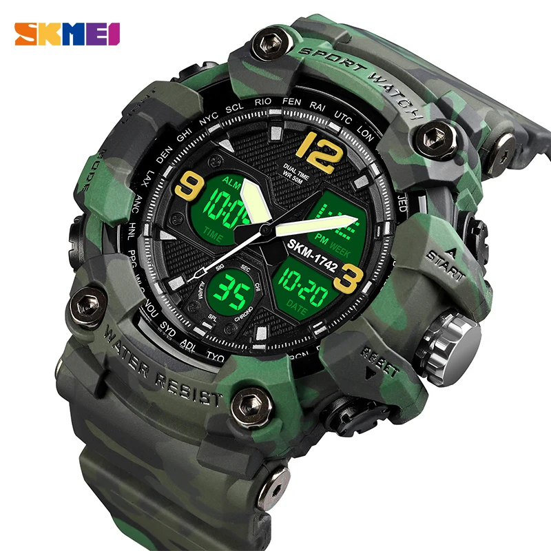 Vintage Military Mens Digital Watches SKMEI Shockproof 50M Waterproof Sport Wristwatch Fashion Chrono Clock Male Watch 1742