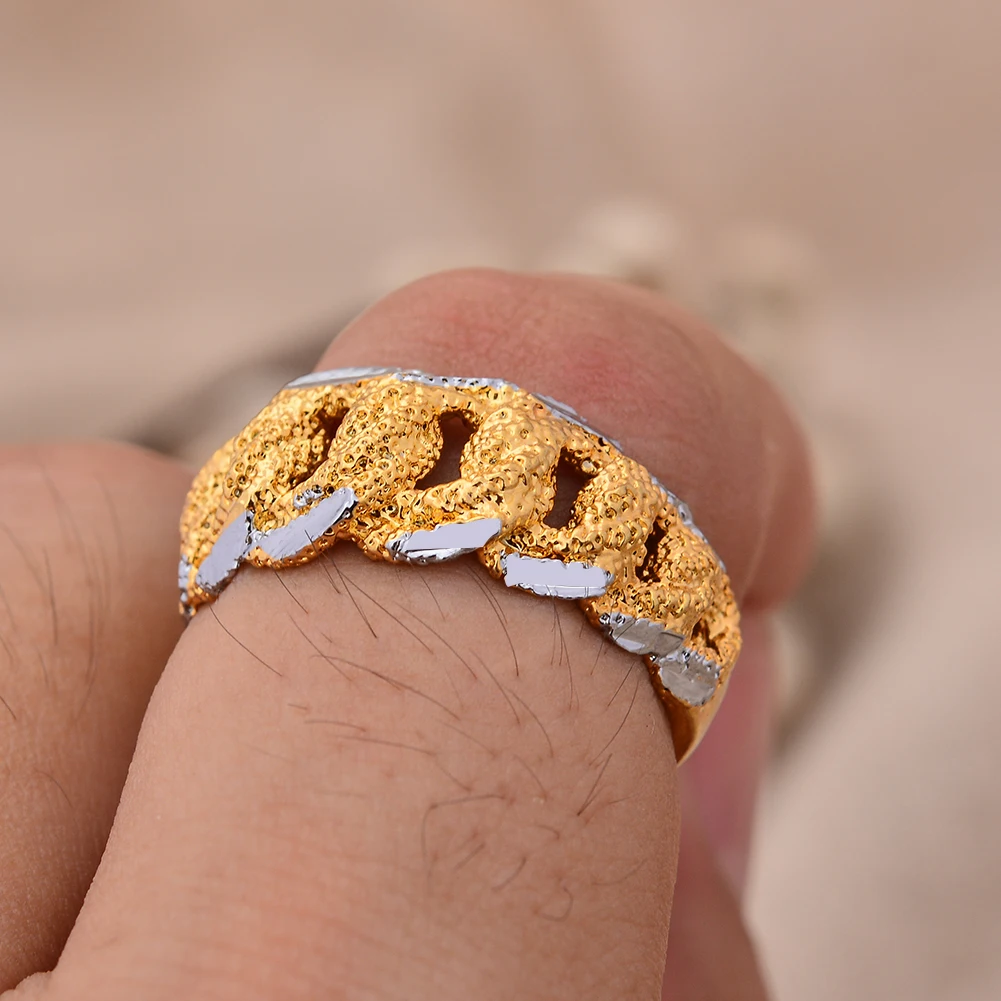 Two Color 24k Dubai Gold Color Rings For Women Man Bijoux Africaine Dubai Jewelry Saudi Arabia Ring Party Gifts