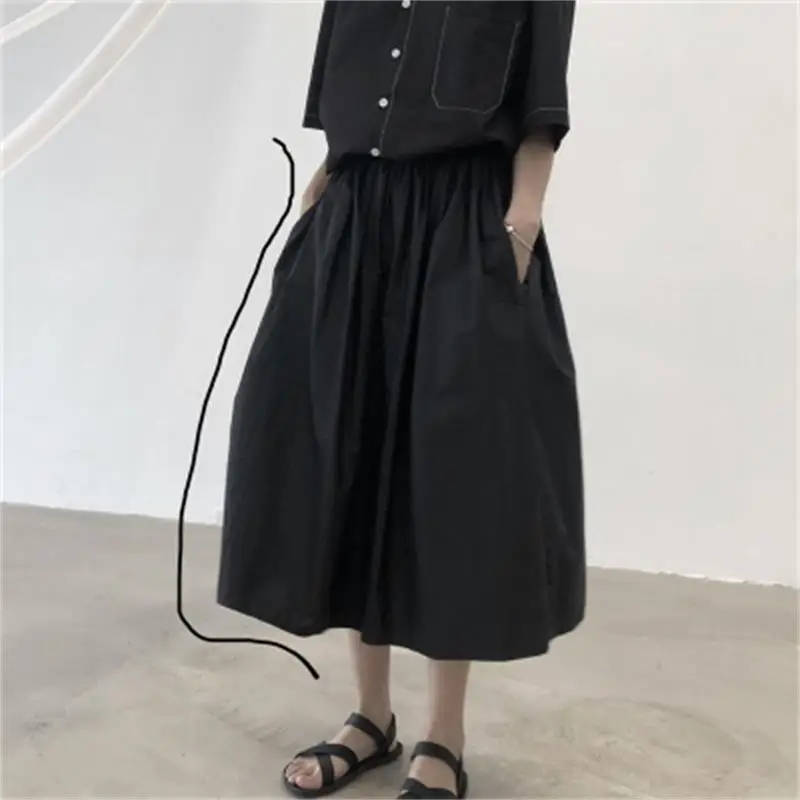 

Women's Half Skirt Spring And Autumn New Solid Color Elastic Waist Design Simple Pocket Version A Women's Half Skirt Loose Skirt