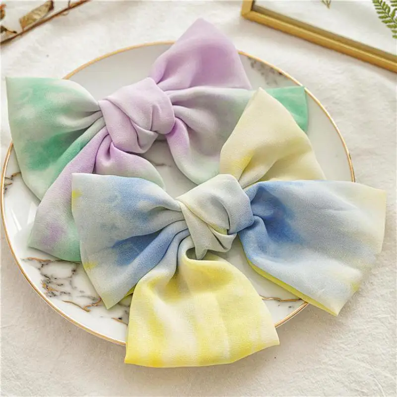 Korean Style Big Hair Bow Ties Hair Clips Fashion Tie Dye Chiffon Bow For Women Bowknot Hairpins Girls Headwear Hair Accessories