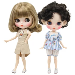 ICY DBS Blyth doll white skin joint body short golden hair matte face Carved lips with eyebrows anime toy 30cm 1/6 bjd girls