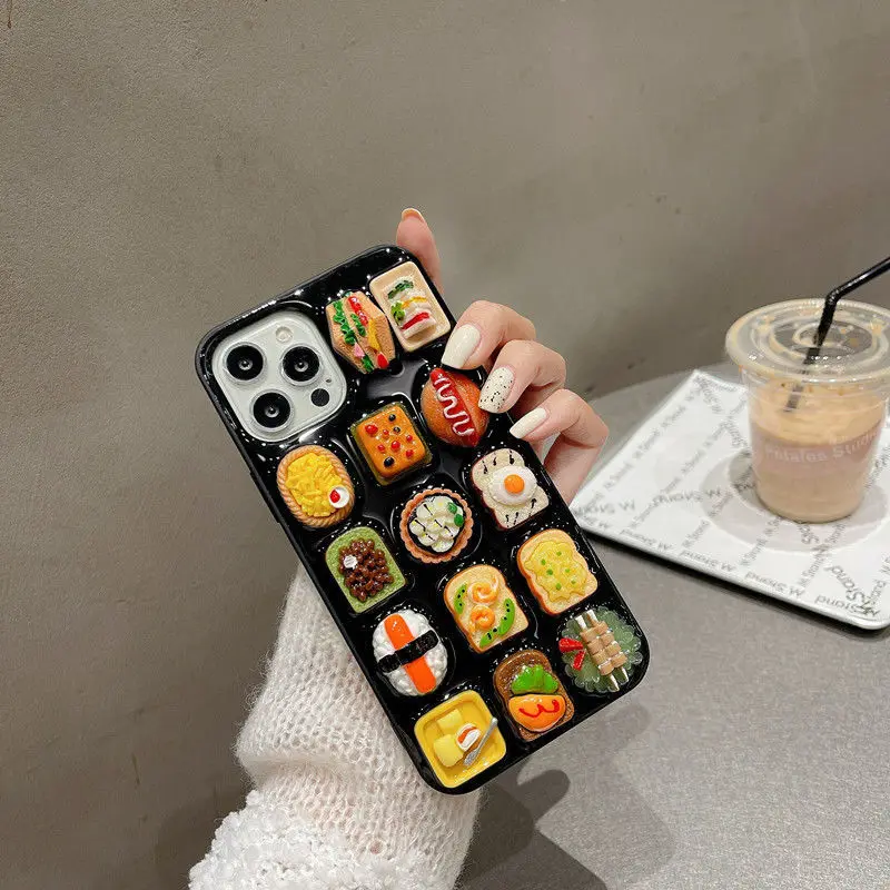 3D Cute Food Sushi Cartoon Case for Iphone 11 12pro 13 Promax Xsmax 8 Plus Soft Transparent Silicone Anti Fall Protective Cover