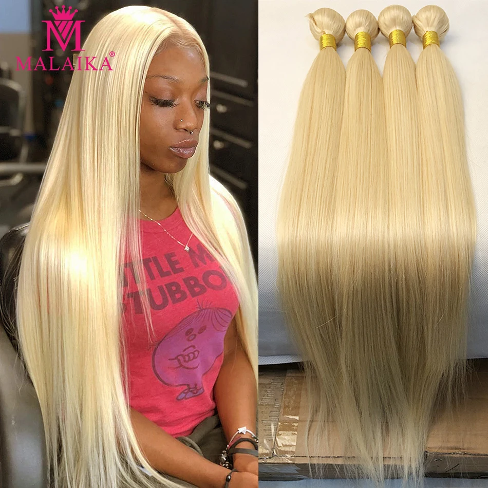 

Malaika Straight 28 30 32 34 40 Inch Brazilian Remy Hair 613 Blonde 1 3 4 Bundles Human Hair Weave Weft Bundles Hair Extension