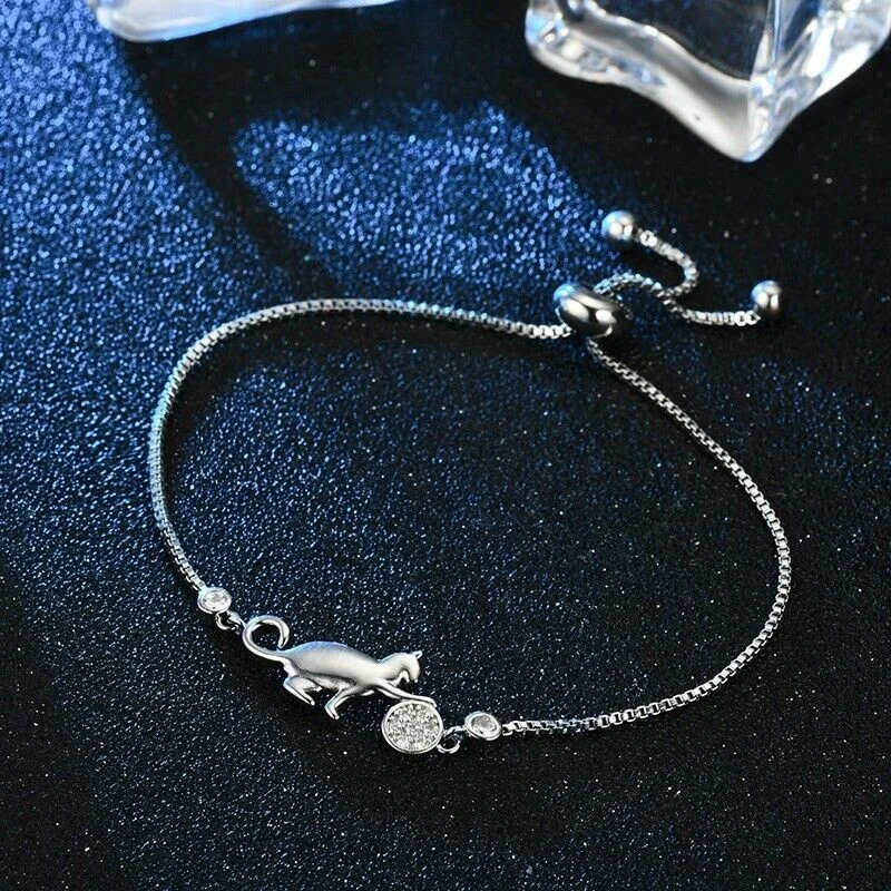 New Trendy Zircon Crystal Cat and Ball Charm Bracelets for Women Fashion Jewelry