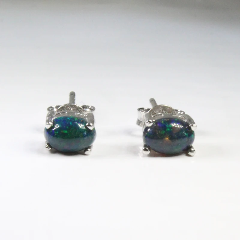 CoLife مجوهرات العقيق الأسود وأقراط 4*6 مللي متر مصبوغ العقيق الأسود أقراط فضة بسيطة 925 فضة أقراط مرصعة بأحجار كريمة