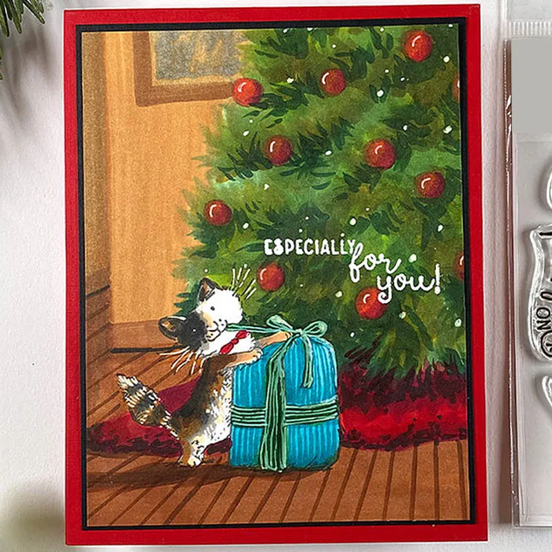 2 sztuk/partia przezroczyste znaczki i wykrojniki 2021 boże narodzenie koty świnki morskie Bnnies Santas znaczki Sentiments dla DIY Scrapbooking 33