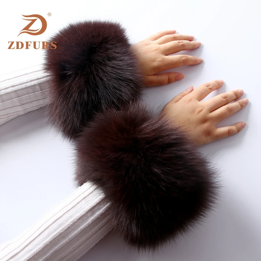 ZDFURS * High Quality Fox fur Cuffs Hot Sale Wrist Warmer Genuine Fox Fur Cuff Arm Warmer Lady Bracelet Real Fur Wristband Glove