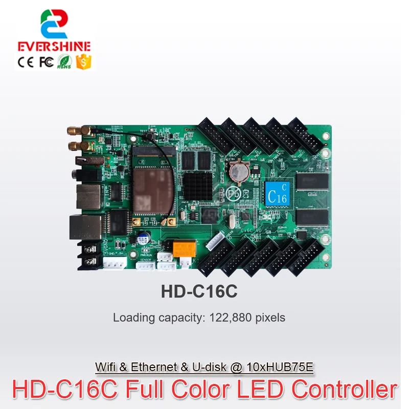 Huidu-Tela LED colorida do cartão de controle Wi-Fi, HD-C16, C16C, suporte 8192 mais alto 512, controle de aplicativos móveis