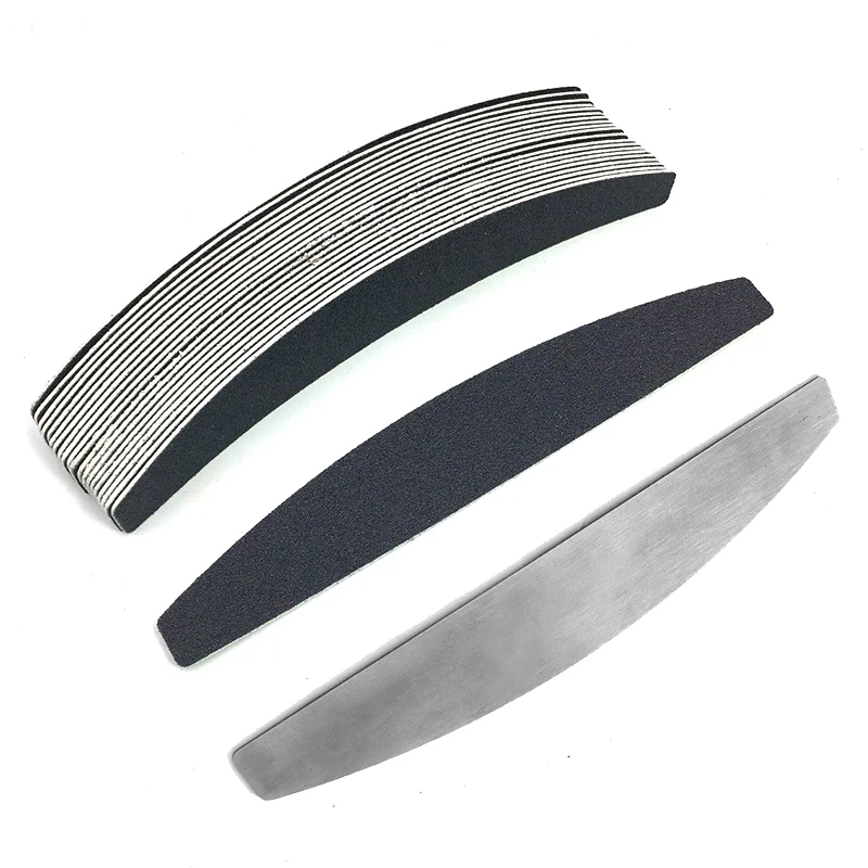 100/50Pcs 100/180 Black Professional Nail Files Bulk Removalble Pads With Metal Handle Stainless Steel Thicken EVA Sandpaper