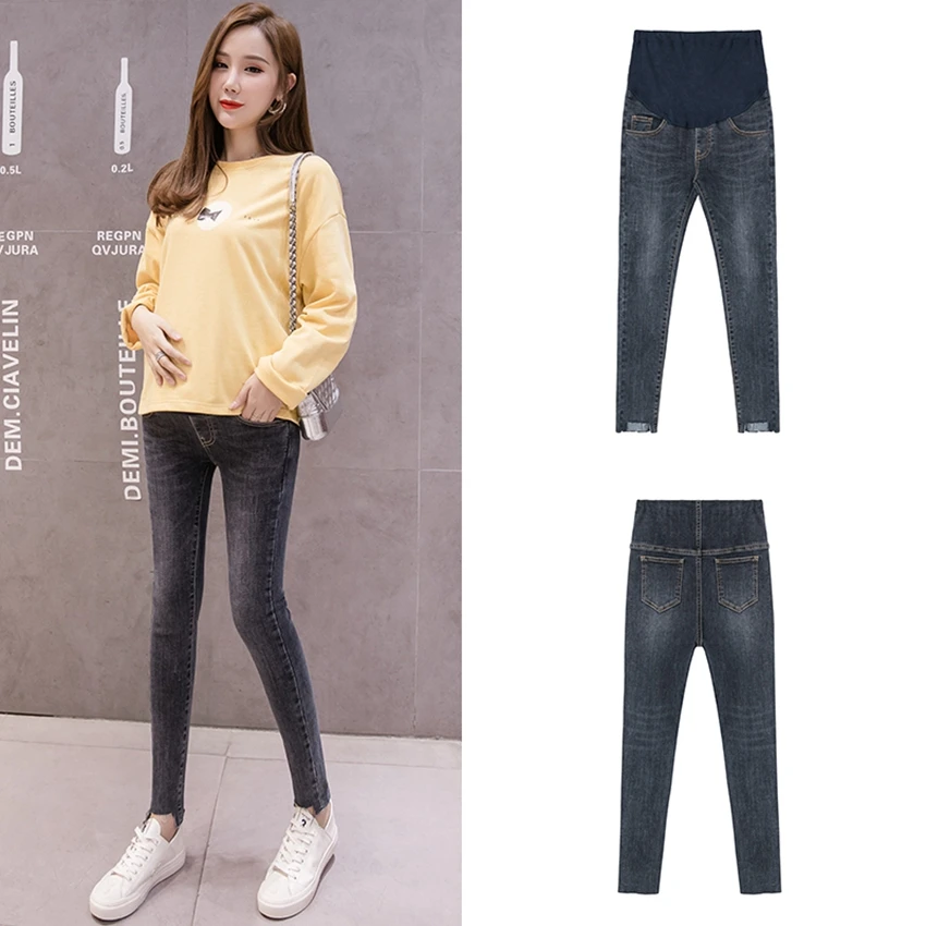 

Maternity jeans cropped pants spring and autumn models pregnant women stomach lift pants feet pants outer leggings