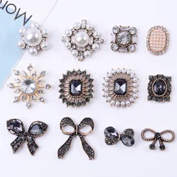 5 Pcs/Lot Acryli Flower Bow Alloy Rhinestone Buttons Round Plate Diamond Buckle DIY For Shoes Clothing Hand-made Material