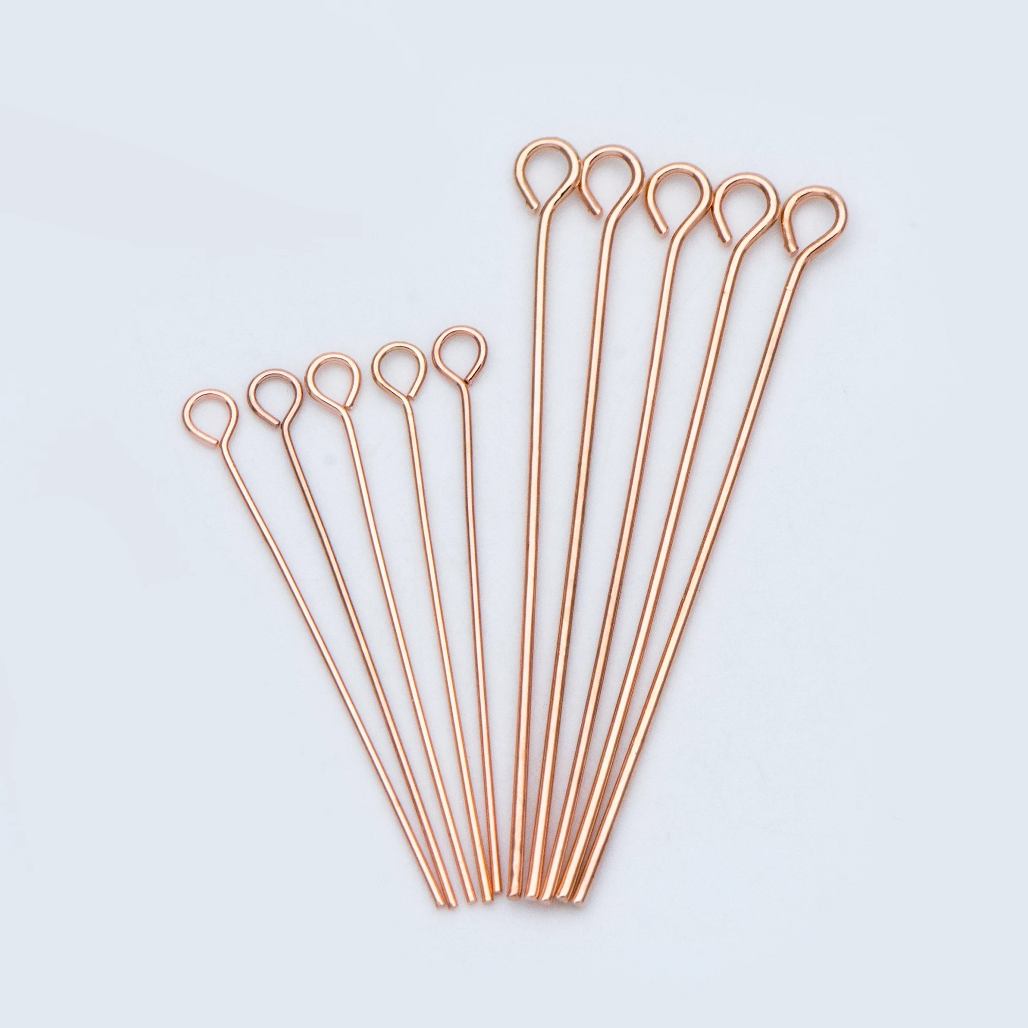 

100pcs Rose Gold Eye Pins, 30x0.5mm/40x0.7mm, Gold plated Brass Eyepins Wholesale DIY Jewelry Making (GB-807)