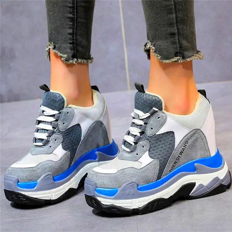 Women's Suede Leather Fashion Sneakers Platform Wedge High Heels Lace Up Round Toe Ankle Boots Casual Shoes