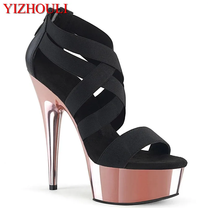 

6-inch, sexy stiletto heels, 15cm electroplated stiletto heels with cross lacing, stage pole dancing sandals