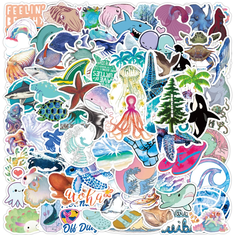 

10/30/50/100PCS Cute Marine Organism Sticker Laptop Guitar Luggage Fridge Skateboard Phone Waterproof Cool Sticker Decal Kid Toy