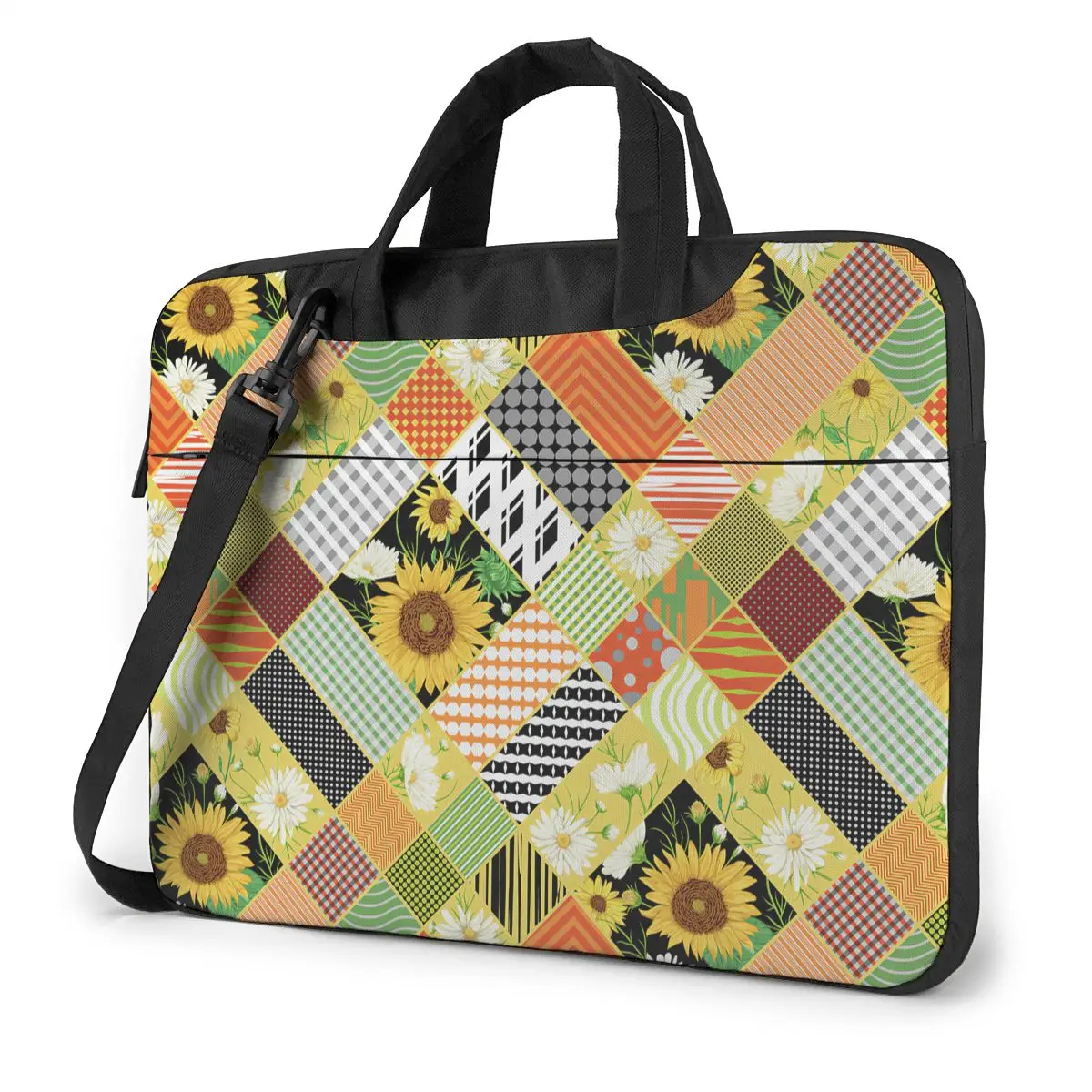 

With Sunflowers White Chamomile Flowers And Geometric Ornament Laptop Bag Case Protective Computer Bag Bicycle Crossbody