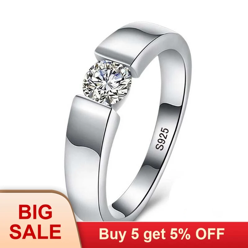 Real Natural Solid 925 Silver Rings 1 Carat Sona Diamant Wedding Rings for Women and Men Full Size 6 7 8 9 10 11 12