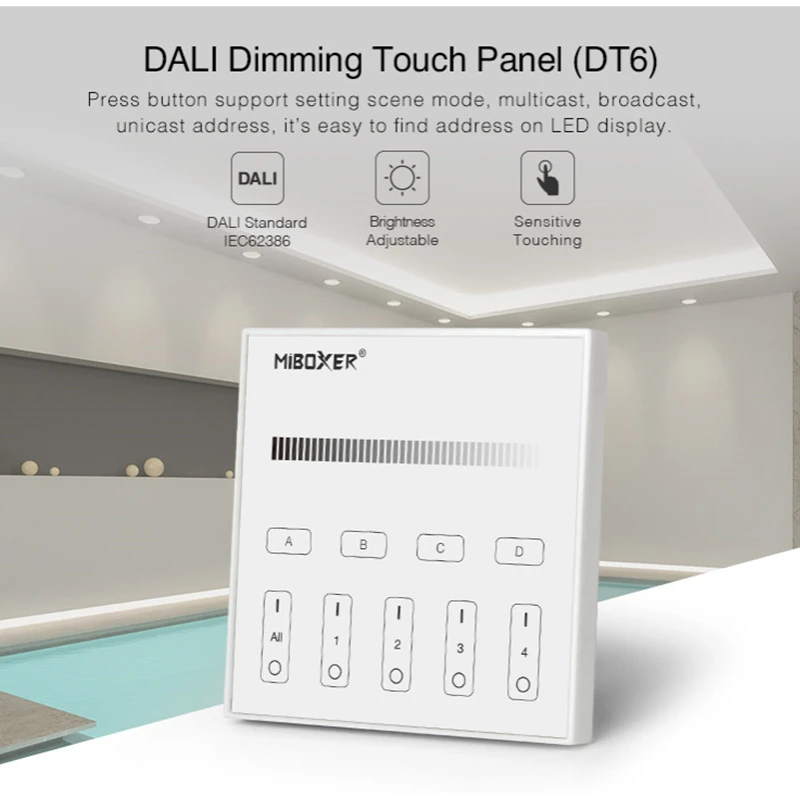 Miboxer DT8 DALI Dimming Control System 86 DALI 5 in 1 Touch Panel LED Controller DALI Bus Power Supply DIN Rail for LED Lamps