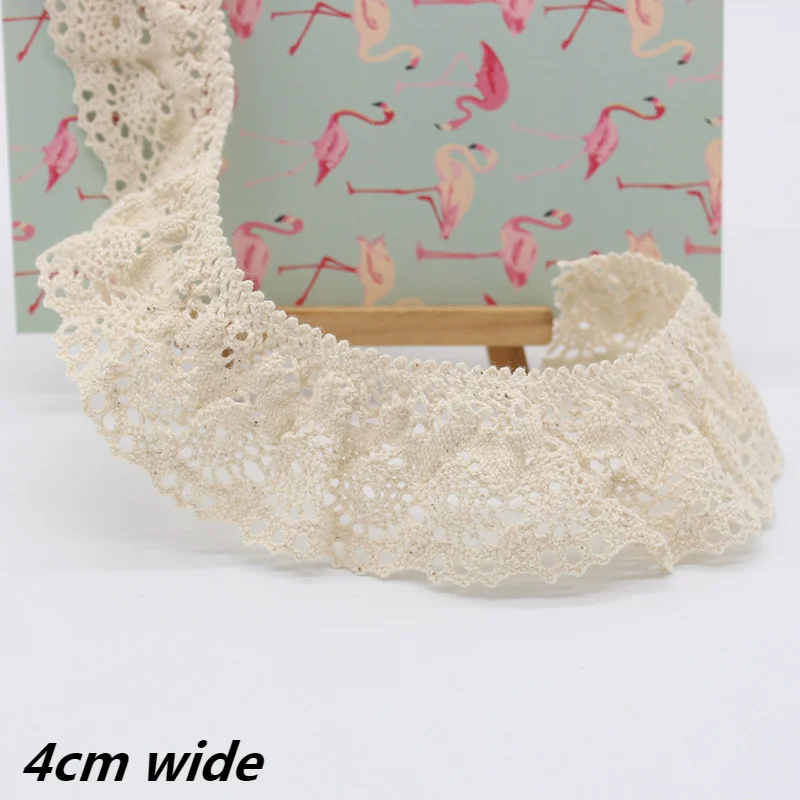 Best Beige Cotton Crochet Stretch Lace Ribbon DIY Clothes Collar Sleeves Skirt Hem Trim Pet Bib Sewing Decoration Accessories