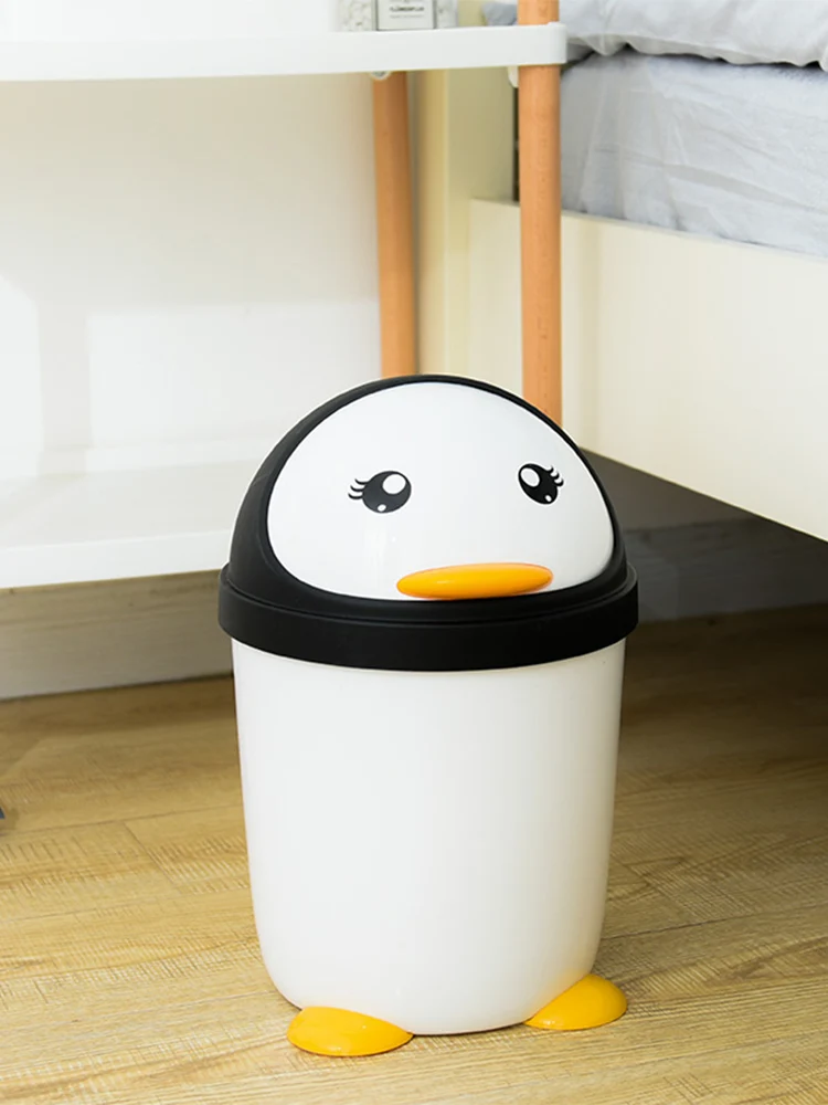 Penguin Trash Can Household Bathroom Toilet Bedroom Living Room Garbage Bin Kitchen Plastic Dustbins Sundries Barrel Waste Box