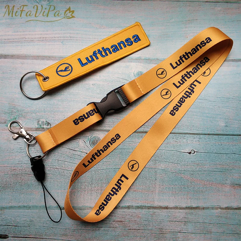 2 PCS Yellow Lufthansa Porte-clefs Keychains Neck Strap Sleutelhanger Key Chain Flight Crew Llavero for ID Card Lanyard Cordon