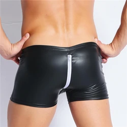 Male Latex Underwear Open Crotch Sissy Panties Patent Leather Fetish Men Tight Boxer Shorts Crotchless Gay Panties for BDSM Sex