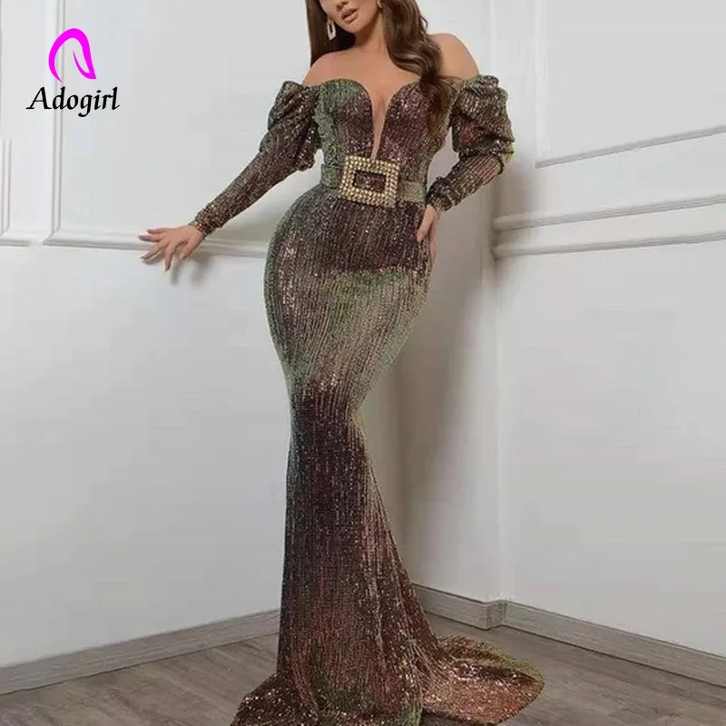 Sequined 2019 Women Autumn Sparkly Evening Long Dress Vintage Sexy Deep V Neck Elegant Party Night Dresses Women Mermaid Dresses