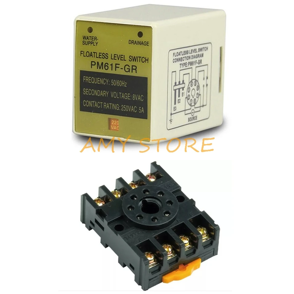 Float-less Electric Water Liquid Level Relay PM61F-GR 110V/220V With PF083A/PYF083A Socket
